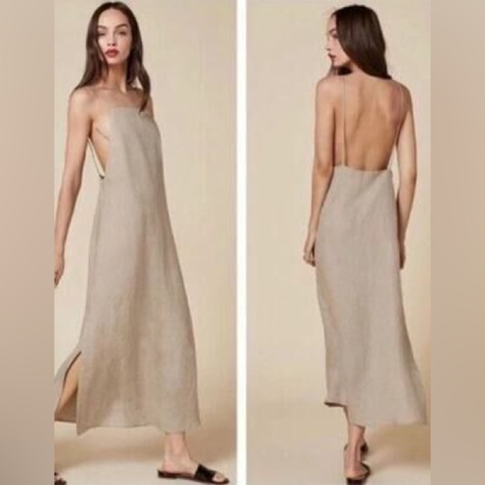 Reformation Neutral Beige Backless Slip Maxi Dress - Picture 2 of 4